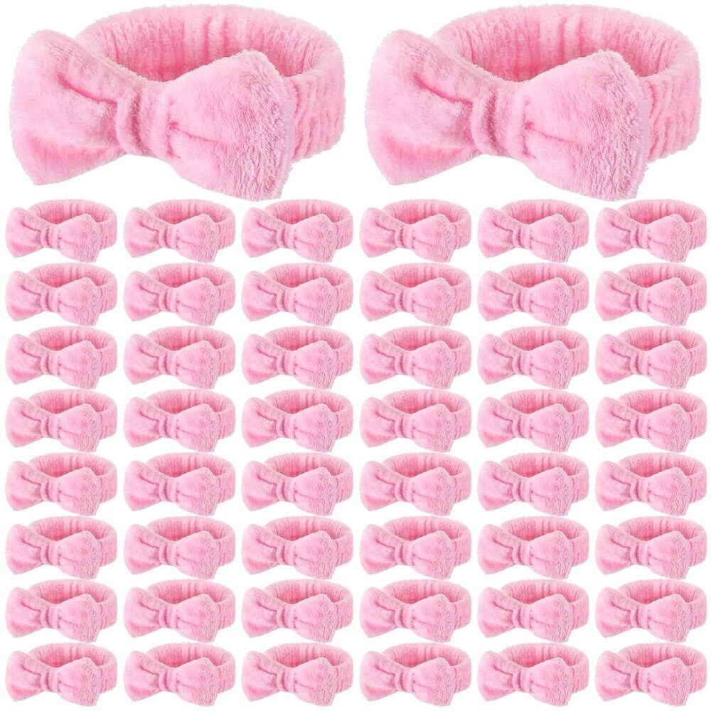 Pink Spa Headbands Bulk 50 Pcs Soft Microfiber Removable Bows for Women